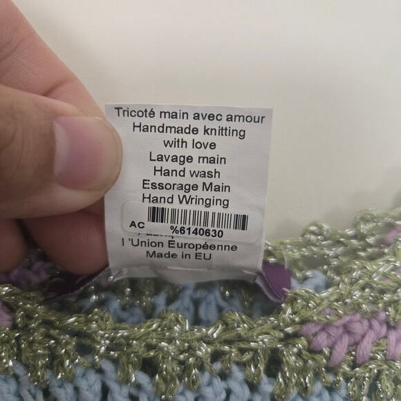 Rose Carmine Crochet Metallic Striped Tank Top Size 1 S M Pastel Handmade Knit - Picture 7 of 8